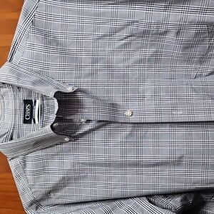 Chaps Navy Plaid Dress/Casual Button Down Shirt